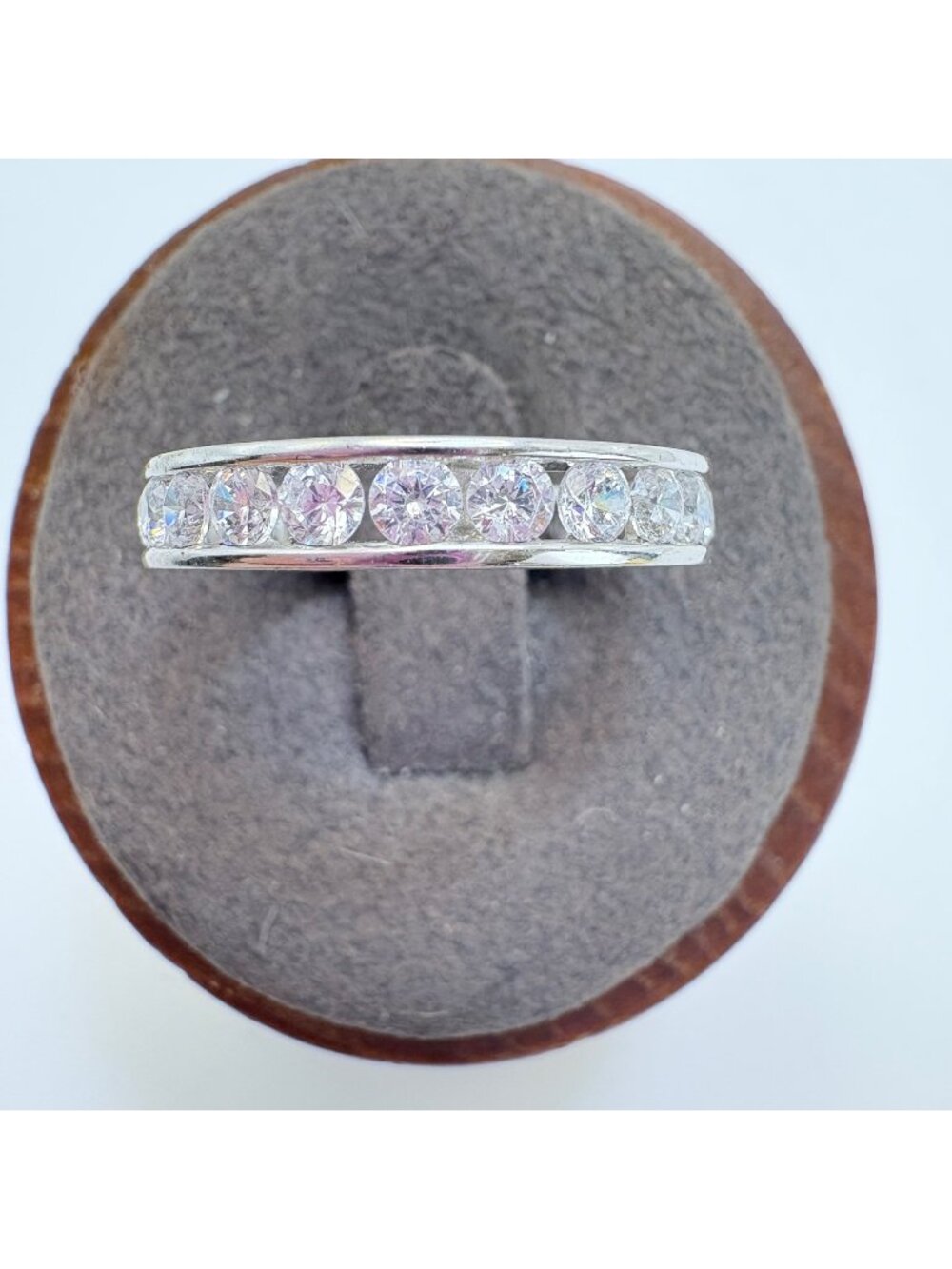 Cubic Zirconia & Sterling Silver 925 Channel Band 4mm Wide Ring Size 6.75